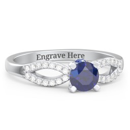 1/2 ct. Round Gemstone Split Peek-A-Boo Engagement Ring with Accents in 925 Sterling Silver with Blue Sapphire and White Premium Zirconia