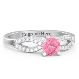 1/2 ct. Round Gemstone Split Peek-A-Boo Engagement Ring with Accents in 925 Sterling Silver with Pink Tourmaline and White Premium Zirconia