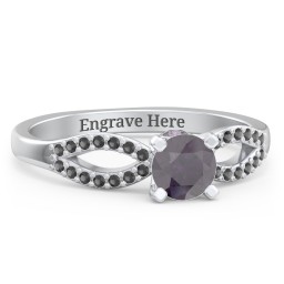 1/2 ct. Round Gemstone Split Peek-A-Boo Engagement Ring with Accents in 925 Sterling Silver with Alexandrite and Black Premium Zirconia