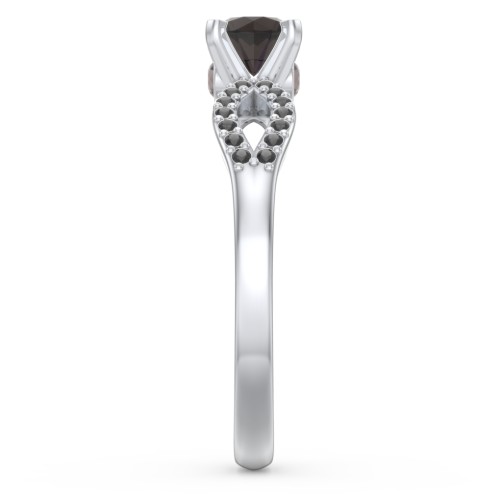 1/2 ct. Round Gemstone Split Peek-A-Boo Engagement Ring with Accents – Sterling Silver with Smokey Quartz and Black Premium Zirconia