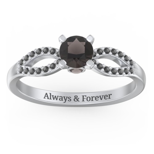 1/2 ct. Round Gemstone Split Peek-A-Boo Engagement Ring with Accents – Sterling Silver with Smokey Quartz and Black Premium Zirconia