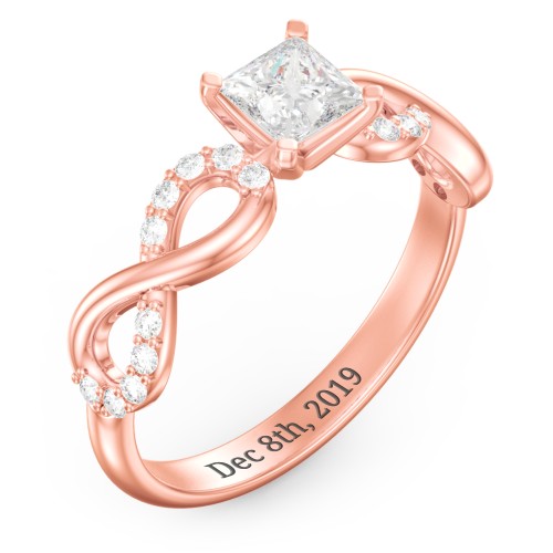 1/2 ct. Princess Gemstone Infinity Engagement Ring with Accent Stones – 14K Rose Gold with White Premium Zirconia