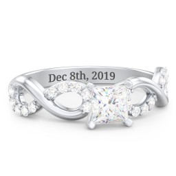 1/2 ct. Princess Gemstone Infinity Engagement Ring with Accent Stones in 925 Sterling Silver with Lab Diamond and Diamond