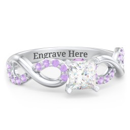 1/2 ct. Princess Gemstone Infinity Peek-A-Boo Engagement Ring with Accent Stones in 925 Sterling Silver
