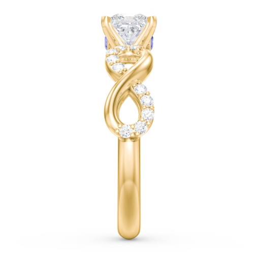 1/2 ct. Princess Gemstone Infinity Peek-A-Boo Engagement Ring with Accent Stones – 10K Yellow Gold with White Premium Zirconia and Blue Sapphire