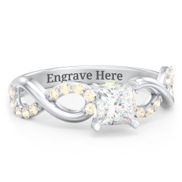 1/2 ct. Princess Gemstone Infinity Peek-A-Boo Engagement Ring with Accent Stones in 925 Sterling Silver with White Premium Zirconia, Fancy Yellow Premium Zirconia, and Peridot