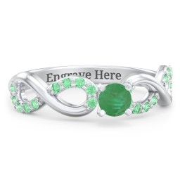 1/4 ct. Round Gemstone Infinity Engagement Ring with Accent Stones in 925 Sterling Silver with Emerald and Green Premium Zirconia