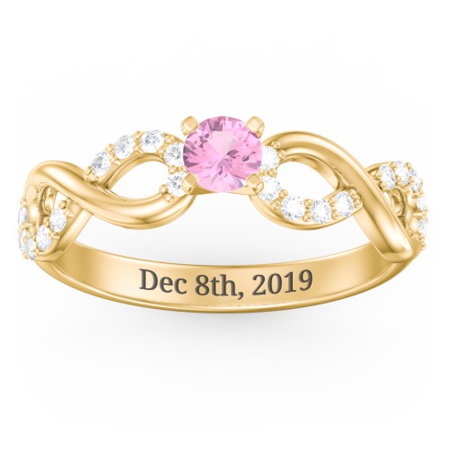 1/4 ct. Round Gemstone Infinity Engagement Ring with Accent Stones – 10K Yellow Gold with Pink Tourmaline and White Premium Zirconia