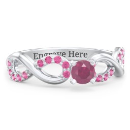 1/4 ct. Round Gemstone Infinity Engagement Ring with Accent Stones in 925 Sterling Silver with Ruby and Red Premium Zirconia