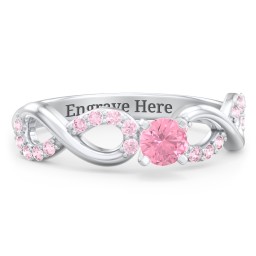 1/4 ct. Round Gemstone Infinity Engagement Ring with Accent Stones in 925 Sterling Silver with Pink Tourmaline and Fancy Pink Premium Zirconia