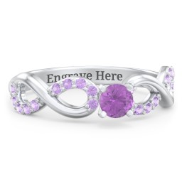 1/4 ct. Round Gemstone Infinity Engagement Ring with Accent Stones in 925 Sterling Silver with Amethyst and Amethyst Premium Zirconia