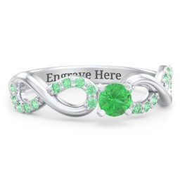 1/4 ct. Round Gemstone Infinity Engagement Ring with Accent Stones in 925 Sterling Silver with Emerald and Green Premium Zirconia