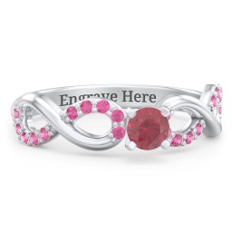 1/4 ct. Round Gemstone Infinity Engagement Ring with Accent Stones in 925 Sterling Silver with Ruby and Red Premium Zirconia