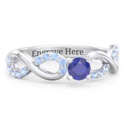 1/4 ct. Round Gemstone Infinity Engagement Ring with Accent Stones in 925 Sterling Silver with Blue Sapphire and Fancy Blue Premium Zirconia