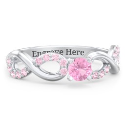 1/4 ct. Round Gemstone Infinity Engagement Ring with Accent Stones in 925 Sterling Silver with Pink Tourmaline and Fancy Pink Premium Zirconia
