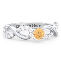 1/4 ct. Round Gemstone Infinity Engagement Ring with Accent Stones in 925 Sterling Silver with Citrine and White Premium Zirconia