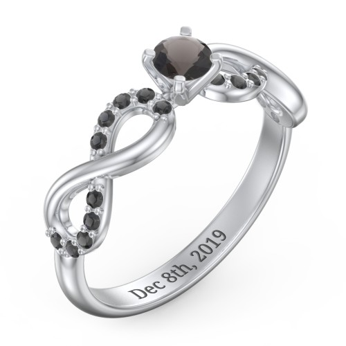 1/4 ct. Round Gemstone Infinity Engagement Ring with Accent Stones – Sterling Silver with Smokey Quartz and Black Premium Zirconia