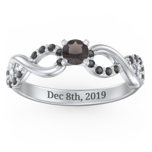 1/4 ct. Round Gemstone Infinity Engagement Ring with Accent Stones – Sterling Silver with Smokey Quartz and Black Premium Zirconia