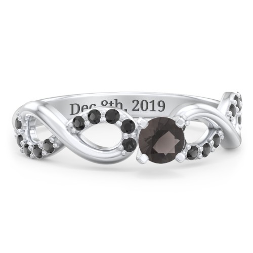 1/4 ct. Round Gemstone Infinity Engagement Ring with Accent Stones – Sterling Silver with Smokey Quartz and Black Premium Zirconia