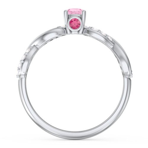 1/4 ct. Round Gemstone Infinity Peek-A-Boo Engagement Ring with Accent Stones – 10K White Gold with Pink Tourmaline, White Premium Zirconia, and Ruby