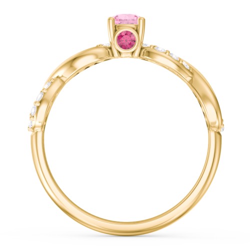1/4 ct. Round Gemstone Infinity Peek-A-Boo Engagement Ring with Accent Stones – 10K Yellow Gold with Pink Tourmaline, White Premium Zirconia, and Ruby
