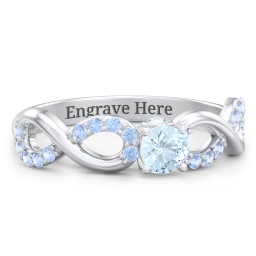 1/4 ct. Round Gemstone Infinity Peek-A-Boo Engagement Ring with Accent Stones in 925 Sterling Silver with Aquamarine and Fancy Blue Premium Zirconia