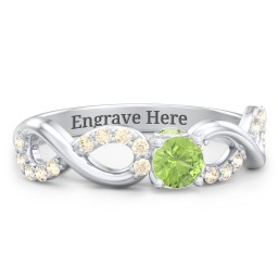 1/4 ct. Round Gemstone Infinity Peek-A-Boo Engagement Ring with Accent Stones in 925 Sterling Silver with Peridot and Fancy Yellow Premium Zirconia