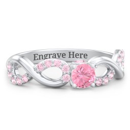 1/4 ct. Round Gemstone Infinity Peek-A-Boo Engagement Ring with Accent Stones in 925 Sterling Silver with Pink Tourmaline and Fancy Pink Premium Zirconia