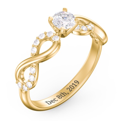 1/3 ct. Round Gemstone Infinity Engagement Ring with Accent Stones – 10K Yellow Gold with White Premium Zirconia