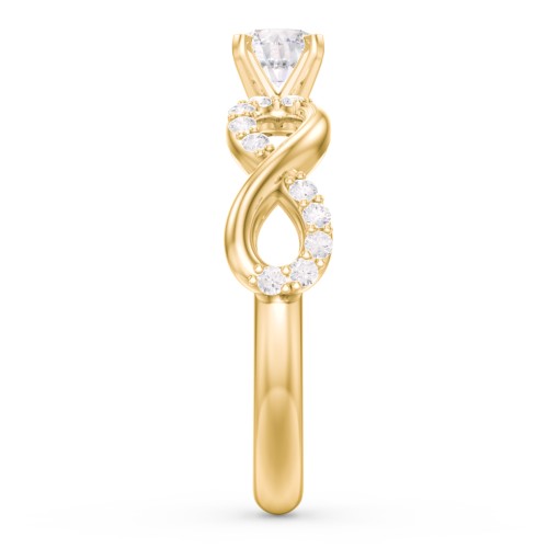 1/3 ct. Round Gemstone Infinity Engagement Ring with Accent Stones – 10K Yellow Gold with White Premium Zirconia