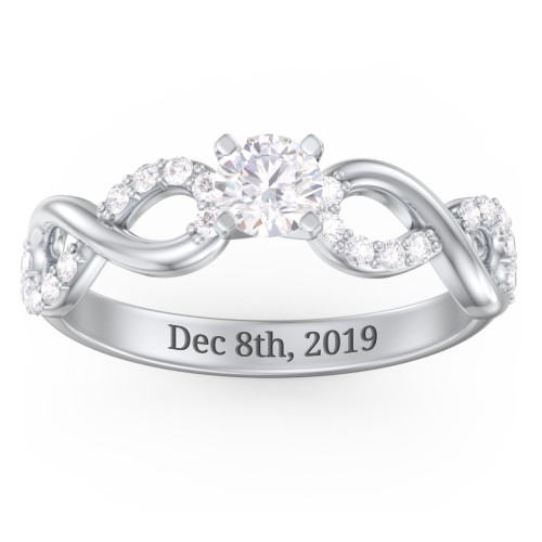 1/3 ct. Round Gemstone Infinity Engagement Ring with Accent Stones – Sterling Silver with White Premium Zirconia