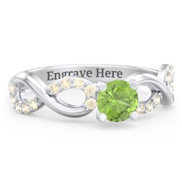 1/2 ct. Round Gemstone Infinity Engagement Ring with Accent Stones in 925 Sterling Silver with Peridot and Fancy Yellow Premium Zirconia