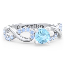 1/2 ct. Round Gemstone Infinity Peek-A-Boo Engagement Ring with Accent Stones in 925 Sterling Silver with Blue Topaz and Fancy Blue Premium Zirconia