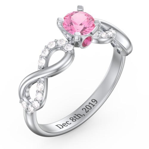 1/2 ct. Round Gemstone Infinity Peek-A-Boo Engagement Ring with Accent Stones – Sterling Silver with Pink Tourmaline, White Premium Zirconia, and Ruby