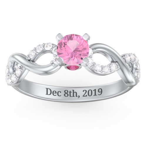 1/2 ct. Round Gemstone Infinity Peek-A-Boo Engagement Ring with Accent Stones – Sterling Silver with Pink Tourmaline, White Premium Zirconia, and Ruby