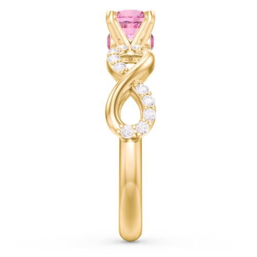 1/2 ct. Round Gemstone Infinity Peek-A-Boo Engagement Ring with Accent Stones – 10K Yellow Gold with Pink Tourmaline, White Premium Zirconia, and Ruby