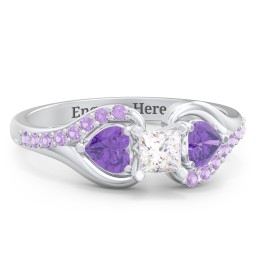 1/4 ct. Princess Gemstone Engagement Ring with Heart Stones & Accents Stones in 925 Sterling Silver