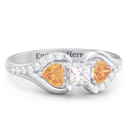 1/4 ct. Princess Gemstone Engagement Ring with Heart Stones & Accents Stones