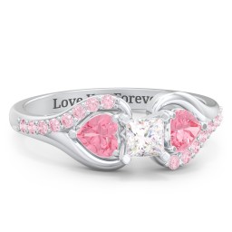 1/4 ct. Princess Gemstone Engagement Ring with Heart Stones & Accents Stones in 925 Sterling Silver with White Premium Zirconia, Pink Tourmaline, and Fancy Pink Premium Zirconia