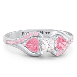 1/4 ct. Princess Gemstone Engagement Ring with Heart Stones & Accents Stones in 925 Sterling Silver with White Premium Zirconia, Pink Tourmaline, and Fancy Pink Premium Zirconia