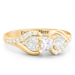1/4 ct. Princess Gemstone Engagement Ring with Heart Stones & Accents Stones in 10K Solid Yellow Gold with White Premium Zirconia and Cubic Zirconia