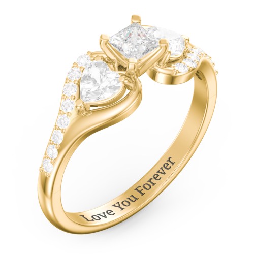 1/4 ct. Princess Gemstone Engagement Ring with Heart Stones & Accents Stones – 10K Yellow Gold with White Premium Zirconia and Cubic Zirconia