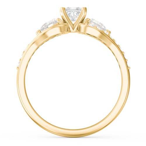 1/4 ct. Princess Gemstone Engagement Ring with Heart Stones & Accents Stones – 10K Yellow Gold with White Premium Zirconia and Cubic Zirconia