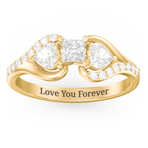 1/4 ct. Princess Gemstone Engagement Ring with Heart Stones & Accents Stones – 10K Yellow Gold with White Premium Zirconia and Cubic Zirconia