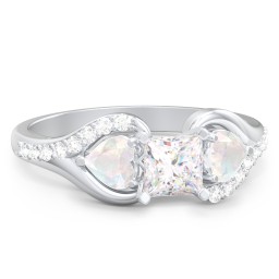 1/2 ct. Princess Gemstone Engagement Ring with Heart Stones & Accents Stones