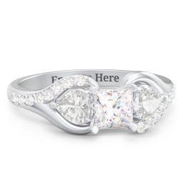 1/2 ct. Princess Gemstone Engagement Ring with Heart Stones & Accents Stones