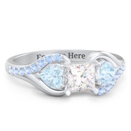 1/2 ct. Princess Gemstone Engagement Ring with Heart Stones & Accents Stones