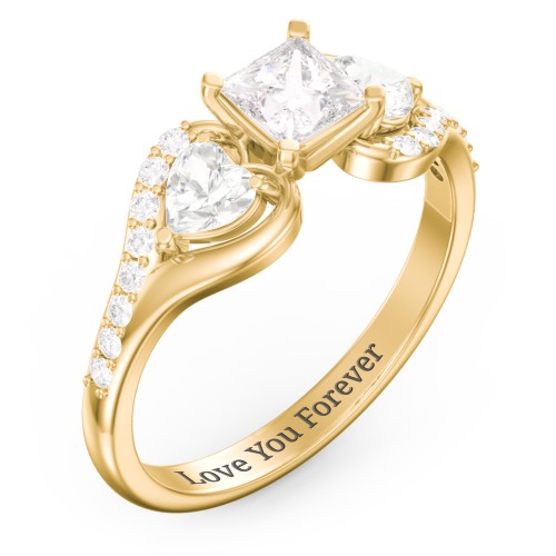 1/2 ct. Princess Gemstone Engagement Ring with Heart Stones & Accents Stones – 10K Yellow Gold with White Premium Zirconia and Cubic Zirconia