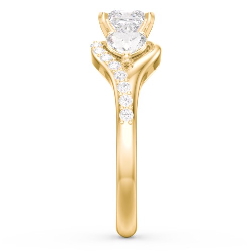 1/2 ct. Princess Gemstone Engagement Ring with Heart Stones & Accents Stones – 10K Yellow Gold with White Premium Zirconia and Cubic Zirconia