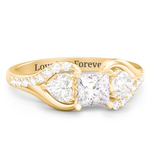 1/2 ct. Princess Gemstone Engagement Ring with Heart Stones & Accents Stones – 10K Yellow Gold with White Premium Zirconia and Cubic Zirconia